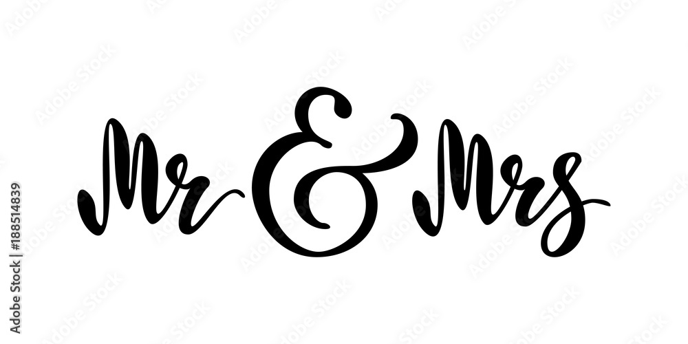 Mr and Mrs. Brush pen lettering. Wedding words. Bride and groom. Black text on white background. Vector Mr and Mrs. Brush pen lettering. Wedding words. Bride and groom. Black text on white background. Vector