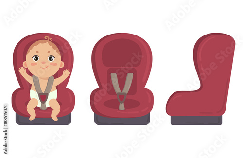 Baby in car seat. Side and front of safety chair