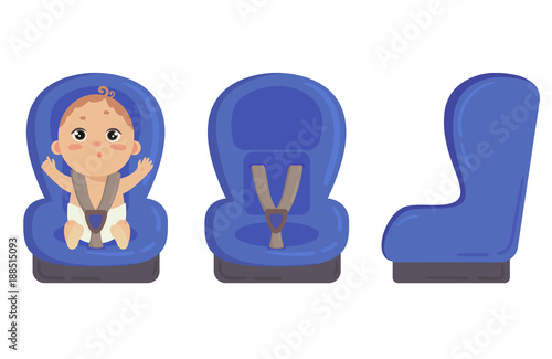 Baby in car seat. Side and front of safety chair