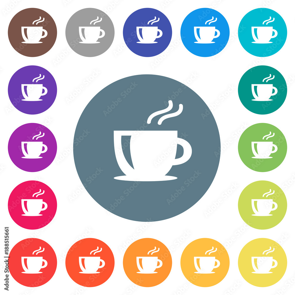 Cappuccino flat white icons on round color backgrounds Cappuccino flat white icons on round color backgrounds