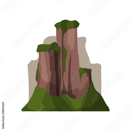 High rock mountains in summer season, outdoor design element, nature landscape, mountainous geology vector Illustration