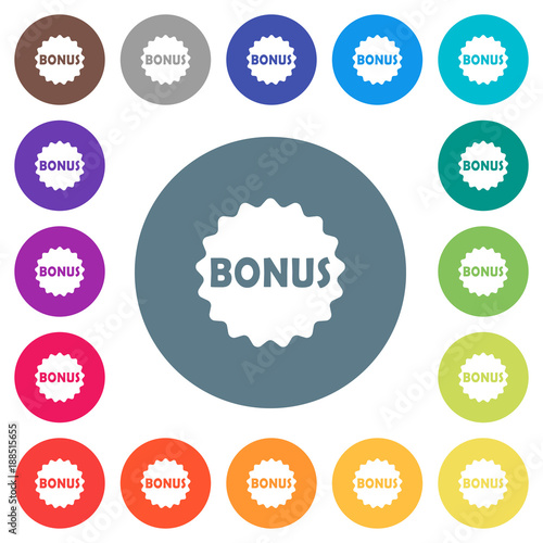 Bonus sticker flat white icons on round color backgrounds