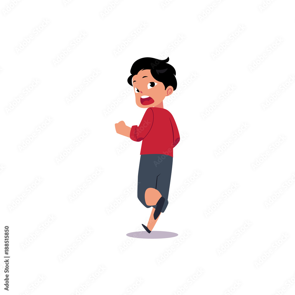 Vector flat frightened teenage boy running away. Male cartoon character  chasing looking back scared, afraid of something in panik. Isolated  illustration, white background. Stock Vector | Adobe Stock