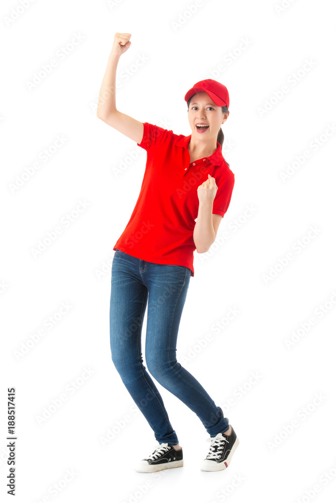 full length photo of attractive delivery woman full length photo of attractive delivery woman