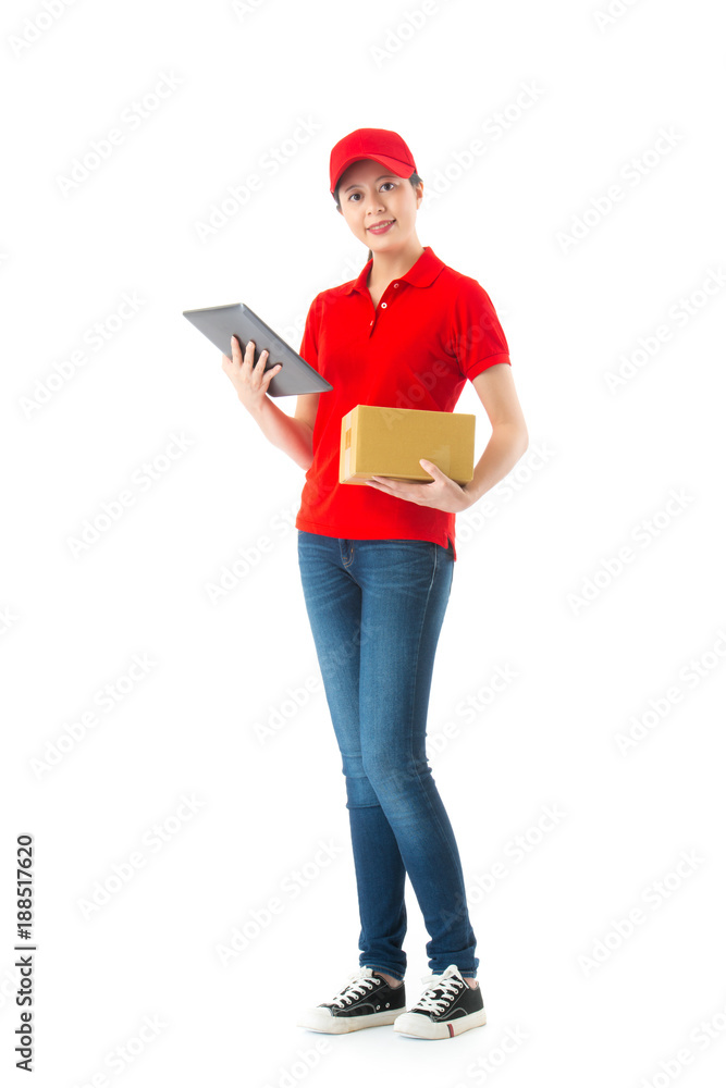 female delivery officer using digital tablet female delivery officer using digital tablet