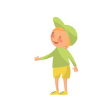 Cute little boy in a green cap and shirt cartoon character vector Illustration