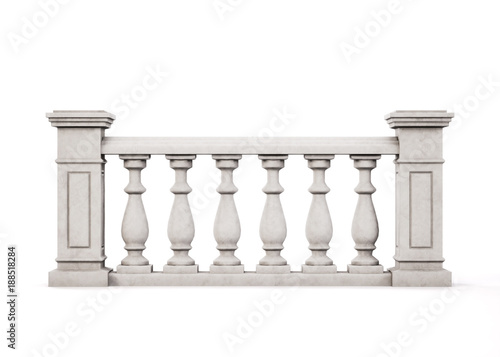 Front view marble balustrade on white background. 3d rendering.