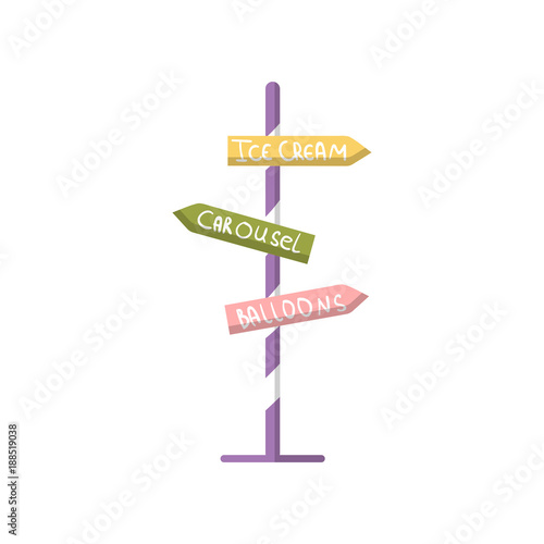 Direction Sign at amusement park cartoon vector Illustration