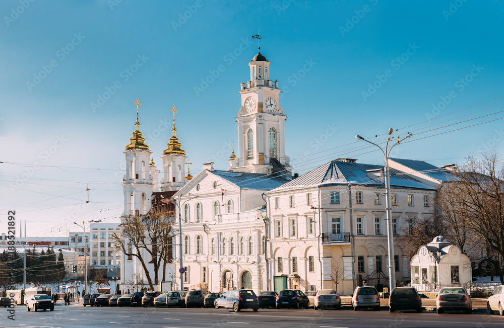 Vitebsk, Belarus. City Hall In Sunny Winter Day