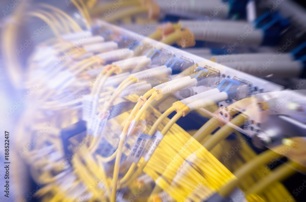 Fiber Optical connector interface. Rack Mounted Servers In A Server