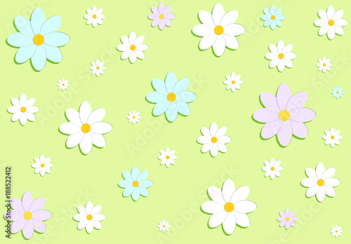 Vector illustration. Daisies (flowers) on a green background. Spring background.