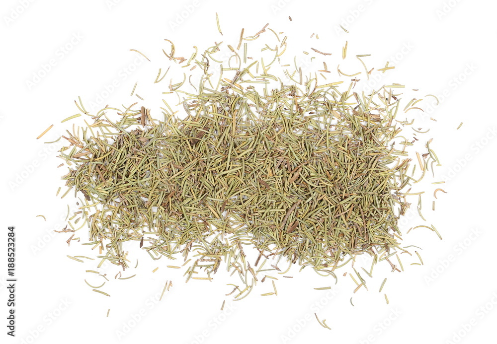 Pile of dry rosemary isolated on white background, top view Pile of dry rosemary isolated on white background, top view