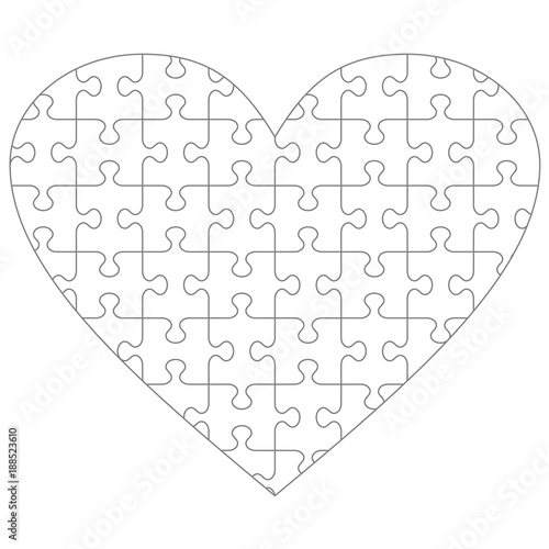 Heart shaped jigsaw puzzle blank template with classic style transparent (for vector mode) pieces, suitable for Valentine's Day, wedding and romantic designs and projects
