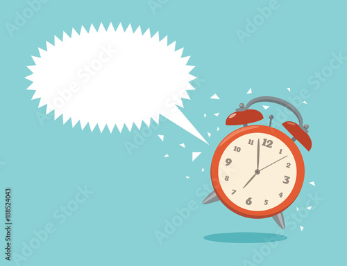 Vector alarm clock with bubble speech.