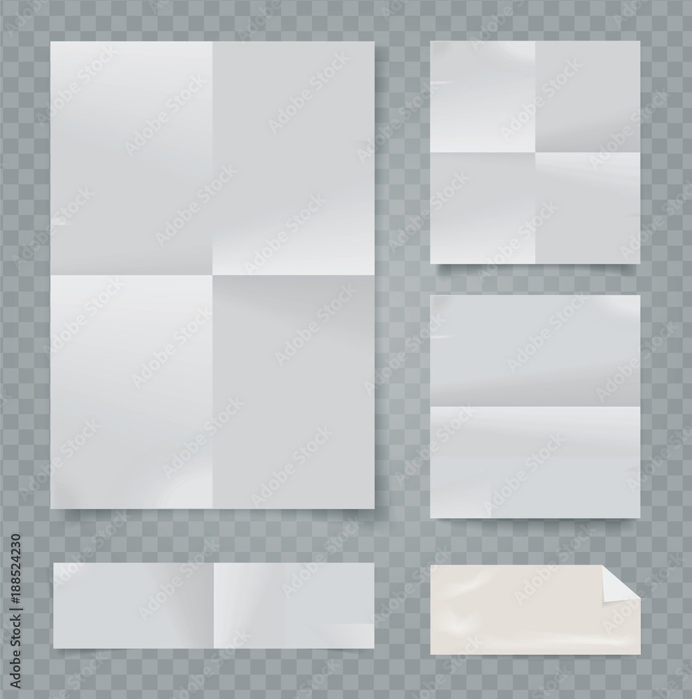 Obraz premium Set of vector white folded papers on transparent background.