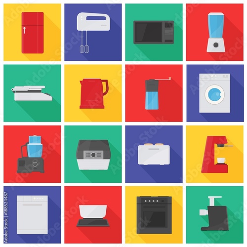 Collection of icons or pictograms with kitchen appliances, equipment, manual ...