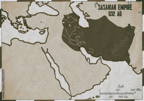 Original hand drawn map. The Sasanian EMpire in 632 AD. It is also known as the Neo-Persian Empire. photo
