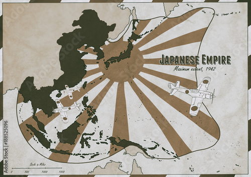Canvas Print Hand drawn map of Japanese Empire in 1942