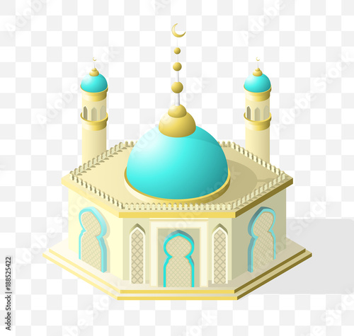Isometric High Quality City Element with 45 Degrees Shadows on Transparent Background . Mosque