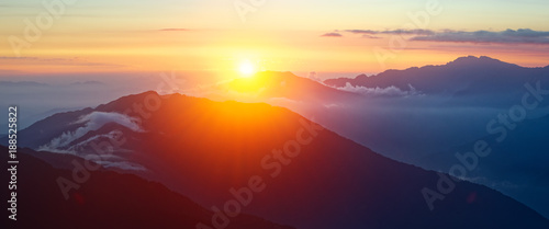 Panoramic view landscape at sunrise