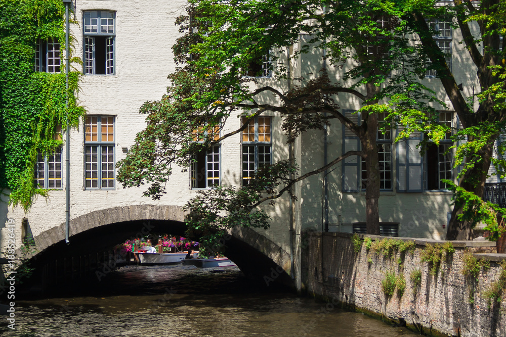 The historic city of Bruges with the river channels.