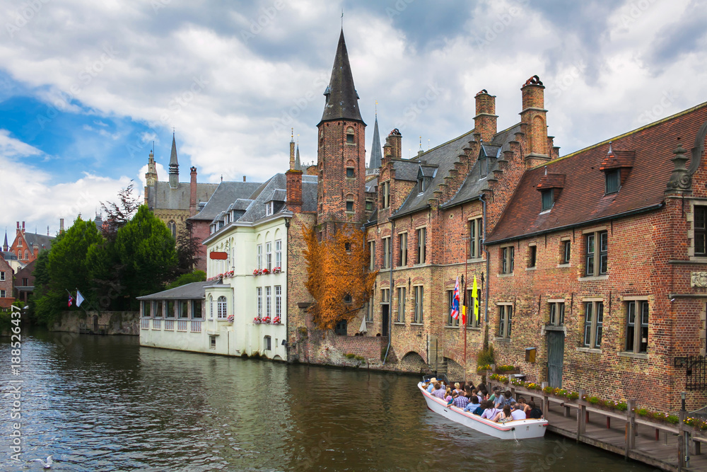 The beautiful old city of Bruges with the river channel