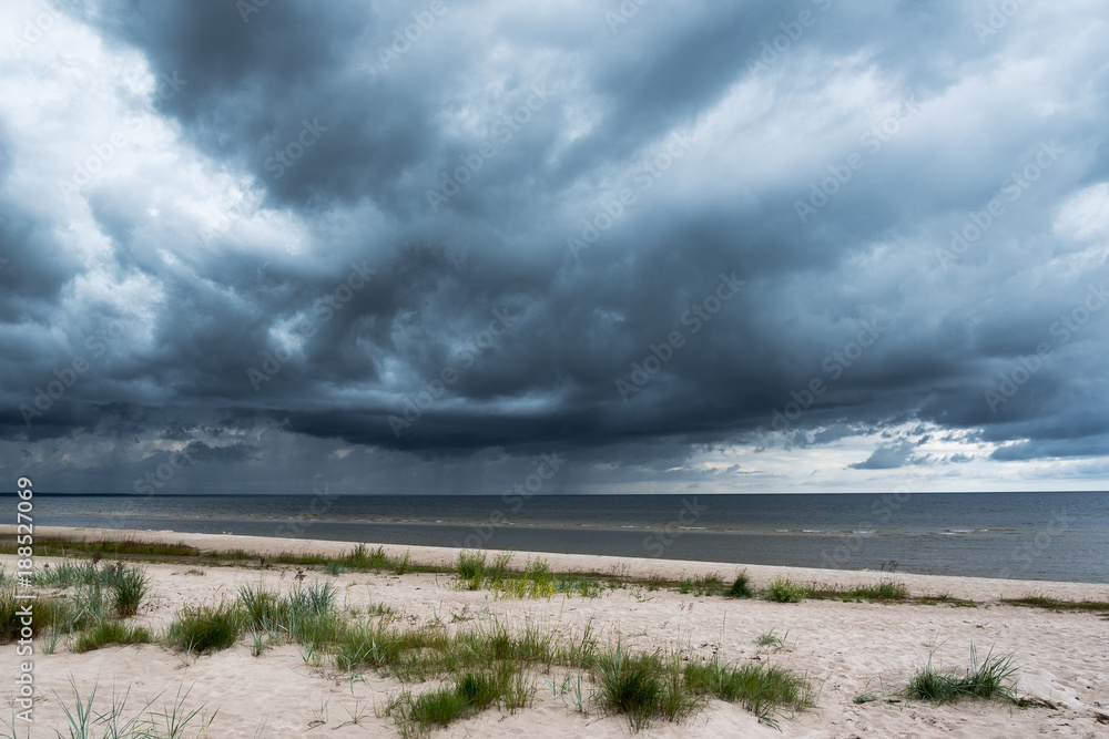 Dark clouds above gulf of Riga, Baltic sea.