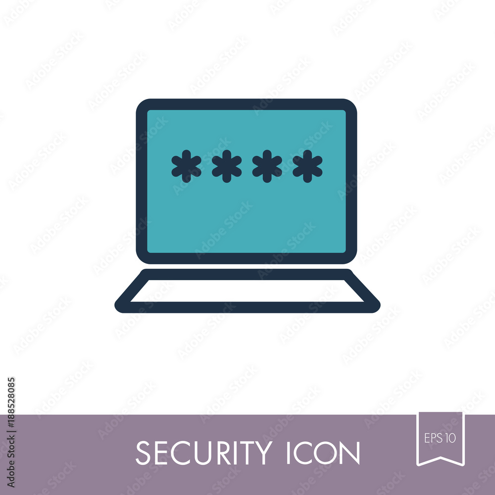 Laptop with password notification and lock icon Laptop with password notification and lock icon