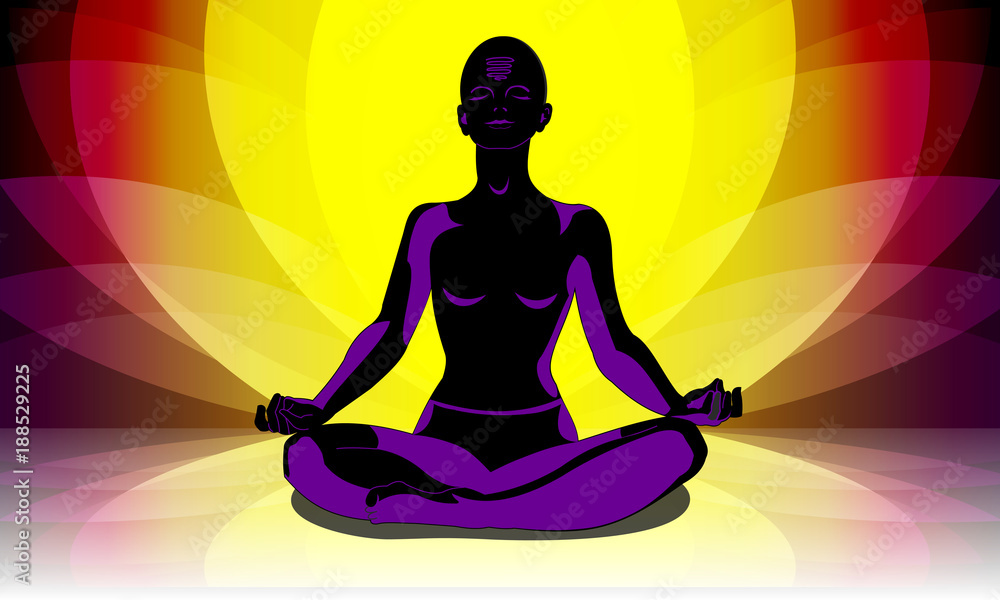 yogi in a padmasana pose against the background of a lotus