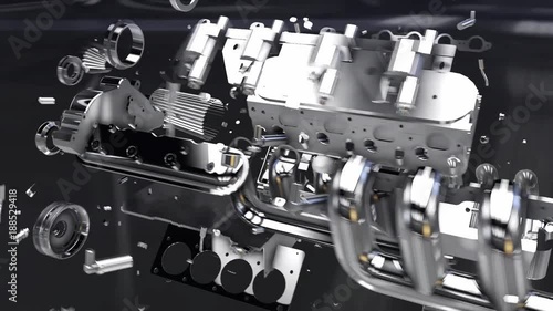 V8 Engine Assembling-disassembling Looped Animation