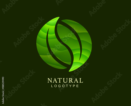 Logotype with leafs in paper style. Origami style. Natural logo for you business. Environment and ecology logo design.