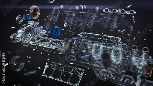 V8 Engine Assembling-disassembling Looped Animation