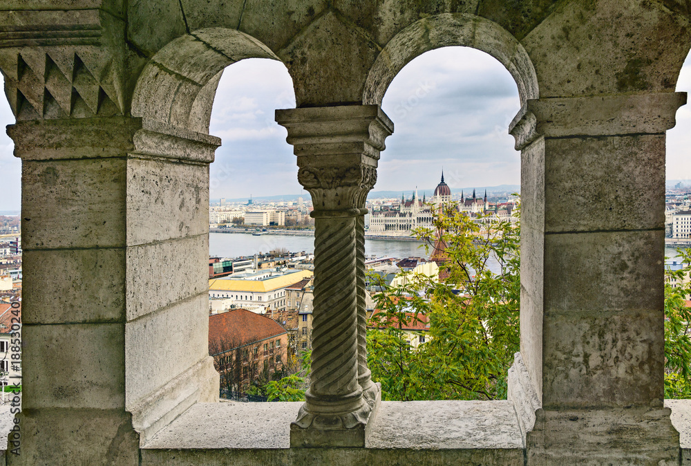 View of the Parliament building from the Buda Hill. Fisherman's Bastion. Budapest. Hungary. View of the Parliament building from the Buda Hill. Fisherman's Bastion. Budapest. Hungary.