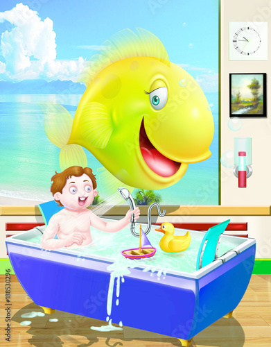 Boy is taking bath