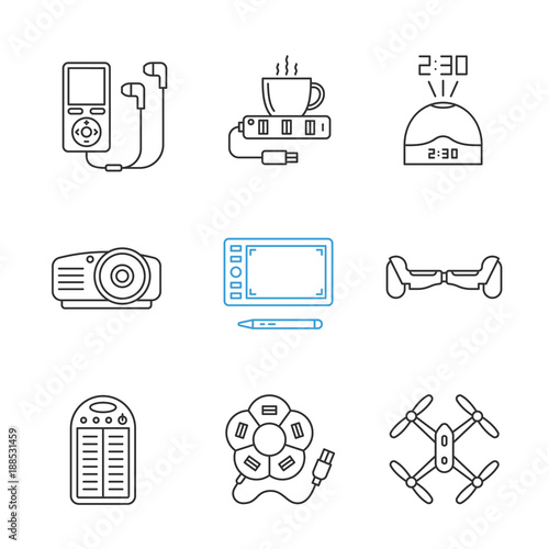 Gadgets linear icons set