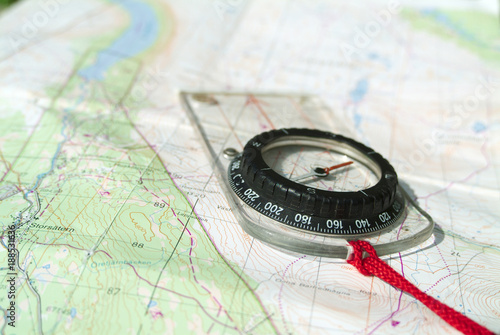 Ruler with compass on map