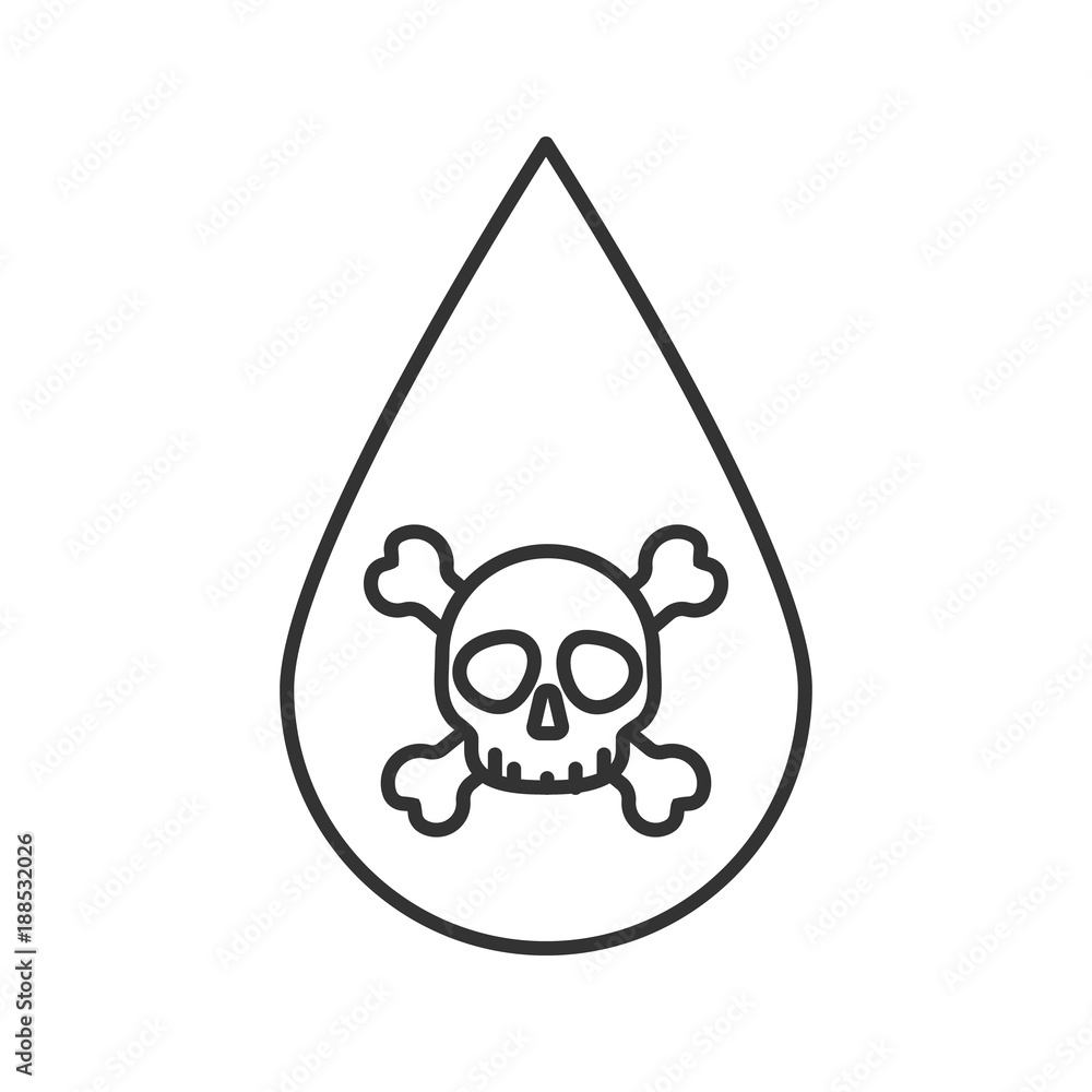 Liquid drop with skull and crossbones linear icon