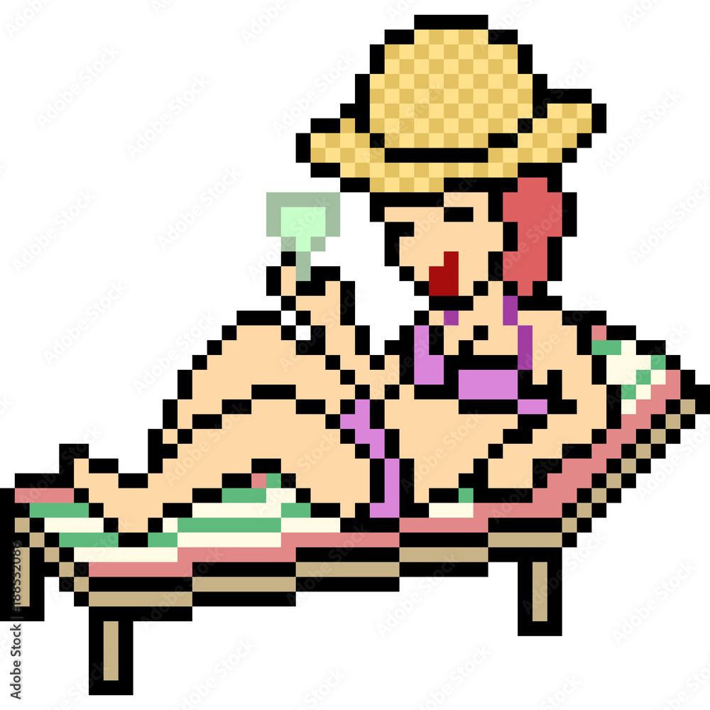 Fototapeta premium vector pixel art woman lying chill