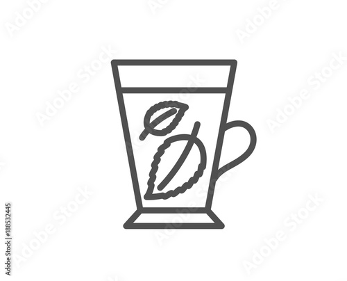 Mint Tea line icon. Fresh herbal beverage sign. Mentha leaves symbol. Quality design element. Editable stroke. Vector