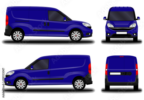 realistic cargo van. front view  side view  back view.