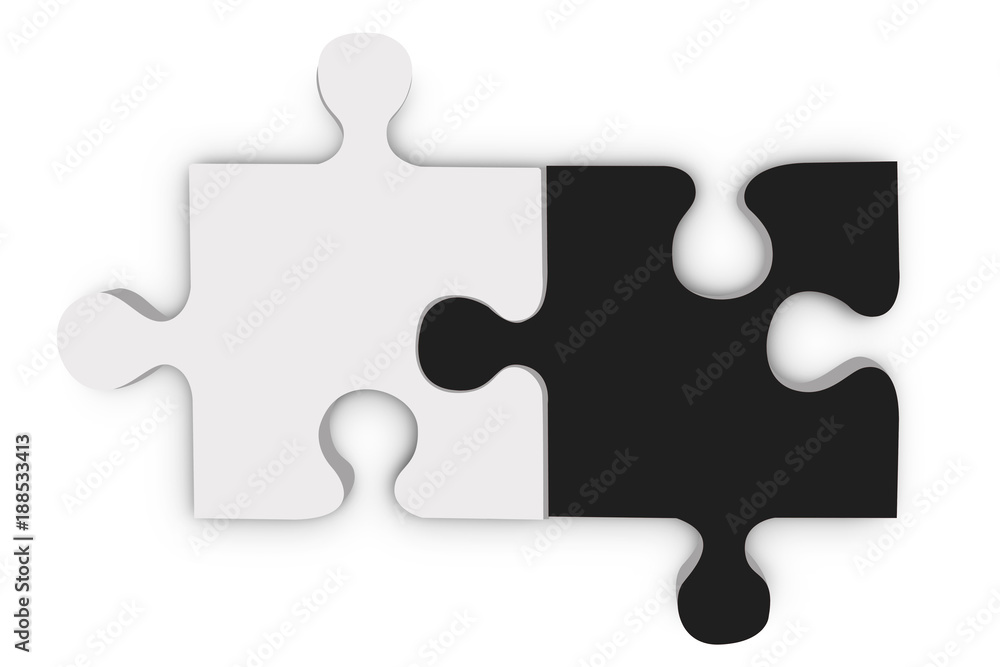 Jigsaw puzzle two pieces, Solutions and Teamwork concept isolate on white background Jigsaw puzzle two pieces, Solutions and Teamwork concept isolate on white background
