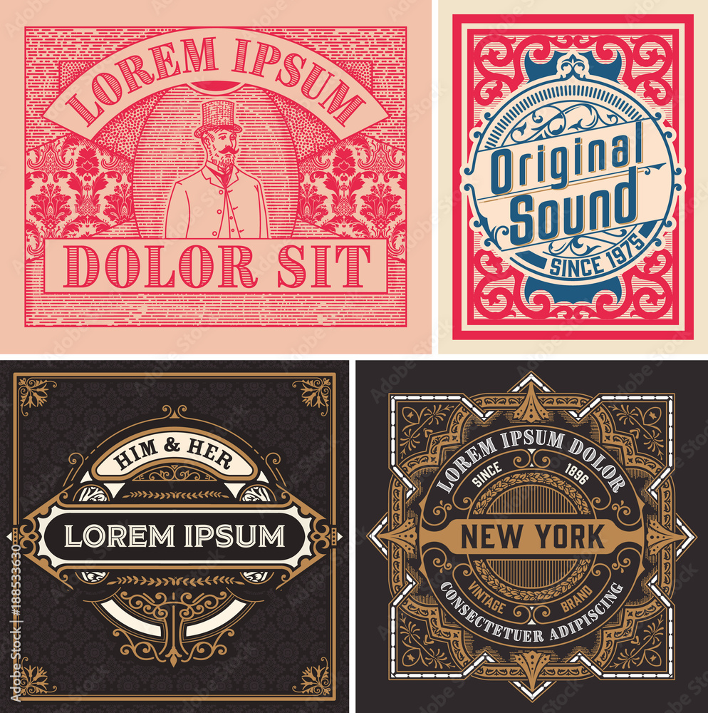 Obraz premium Old cards set with floral details. Elements organized by layers.