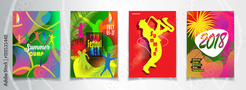 2024 Unique Jazz Dance Festival modern design posters set. Attraction flyer, Carnival Event banner around world - Different technique dynamic colorful abstract, tropical, modern art template.