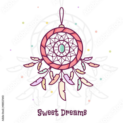 Sweet dreams. Dreamcatcher. Vector illustration.