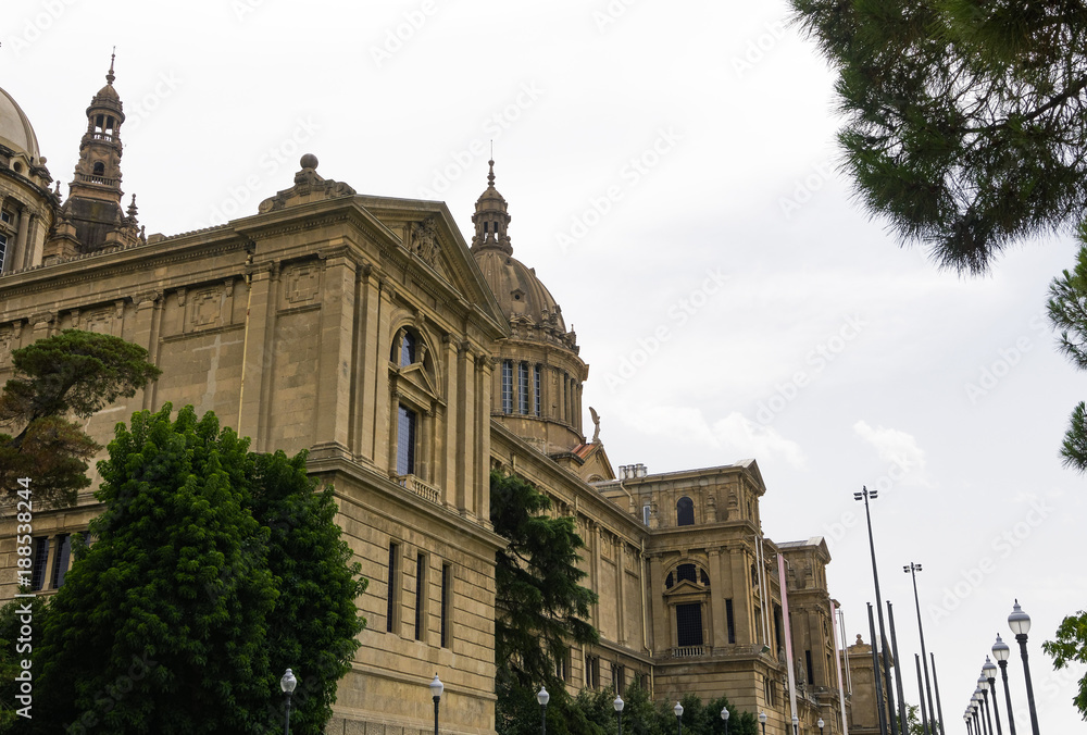 Barcelona, Spain Museu Nacional d'Art de Catalunya facade.
External day view of National Art Museum of Catalonia MNAC on Montjuïc hill at Palau Nacional area.