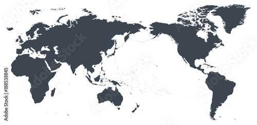 World Map Outline Contour Silhouette - Asia in Center