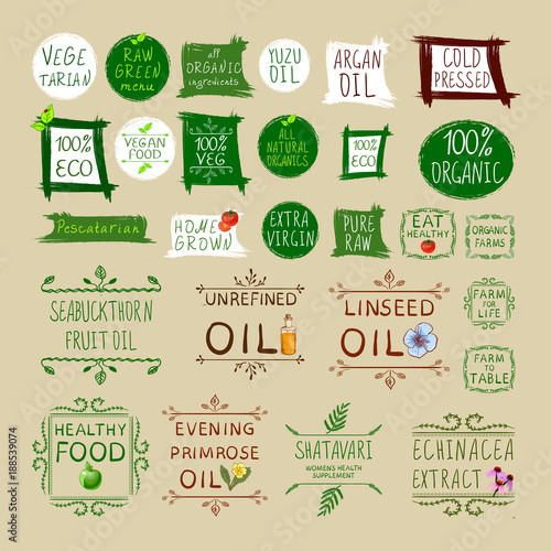 Big VECTOR set of different healthy eating labels