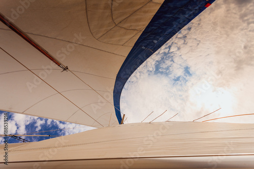 Tableau sur toile Detailed closeup of sail on sailboat