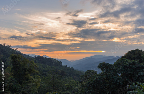 Mountain and forest landscape with sunset view at Mae Wong National Park, Thailand