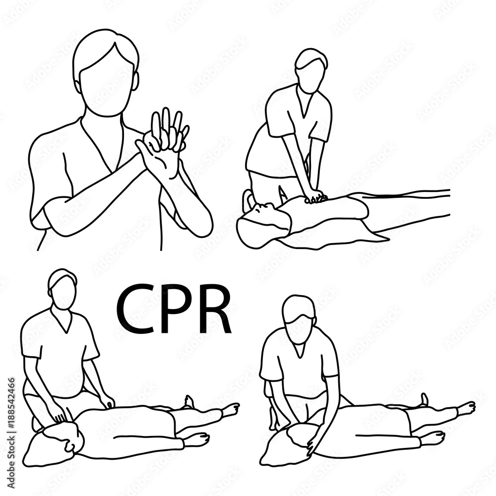 CPR demonstration first aid vector illustration sketch hand drawn with